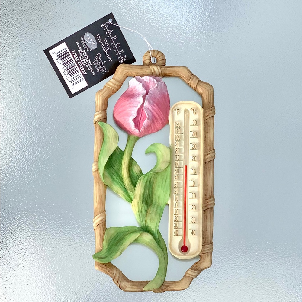 Pink Tulip Indoor/Outdoor Resin Thermometer Wall Decor